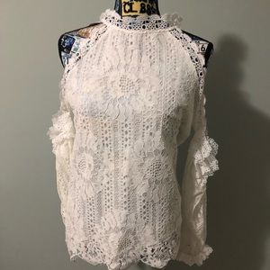 White Lace Cold Shoulder Top